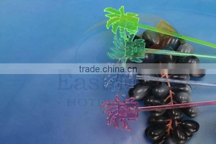 9 inch colored coconut tree design stick/swizzle sticks/ cocktail stick stirrer spoon end