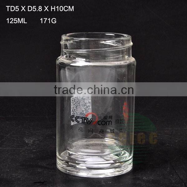 inclined shape glass cup with design