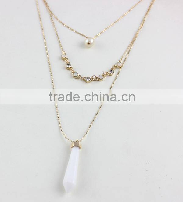 2015 Newest 3rows Natural Opal Stone and Pearl Pendant Necklace