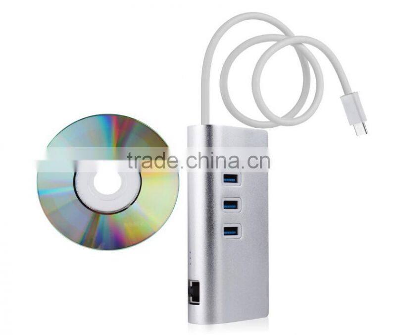 Type C USB 3.1 to 3 Port USB 3.0 with 10/100/1000 Gigabit Ethernet USB HUB