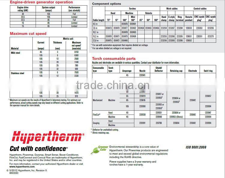 High Performance Metal Cutting Machine CNC Plasma Cutting Machine 1300x2500mm with PMX65 Plasma Generator To Cut Max. 25mm thick