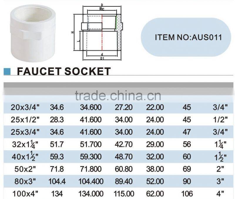 Australian top quality PVC swimming pool adaptor AS/NZS 1477 Standard construction material