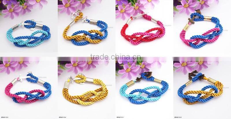 Handmade Braided Nylon Rope Bronzy Anchor Charm Bracelet For Wholesale