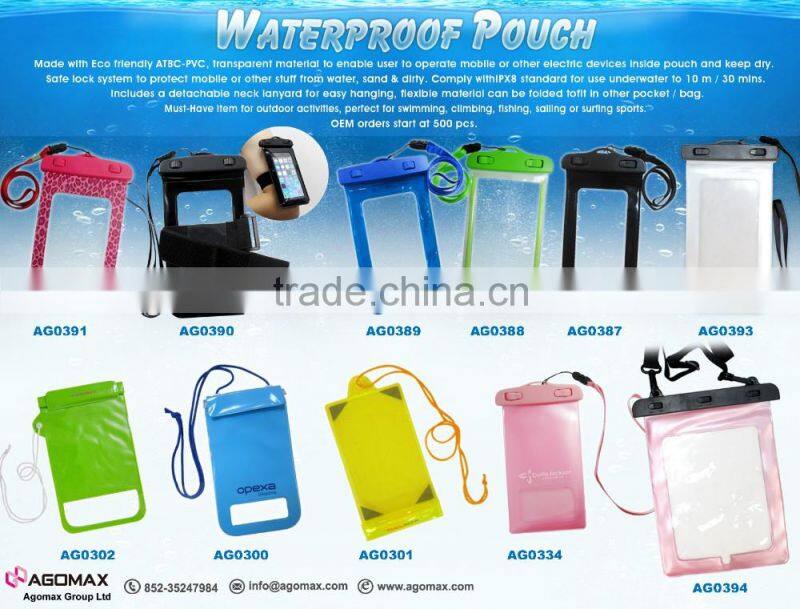 Top quality promotional gift reusable plastic dry mobile pouch