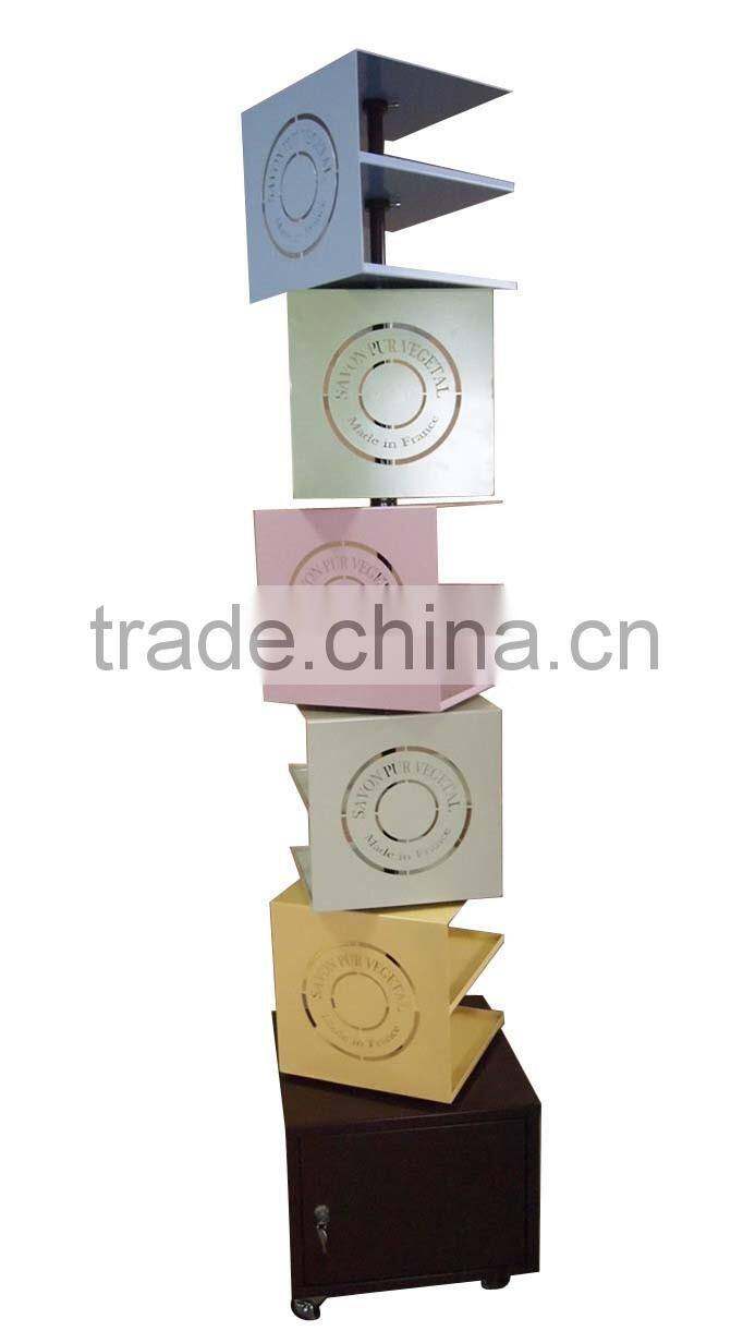 Powder Coating Finish Multiple Color Rotating Cosmetic Display Rack