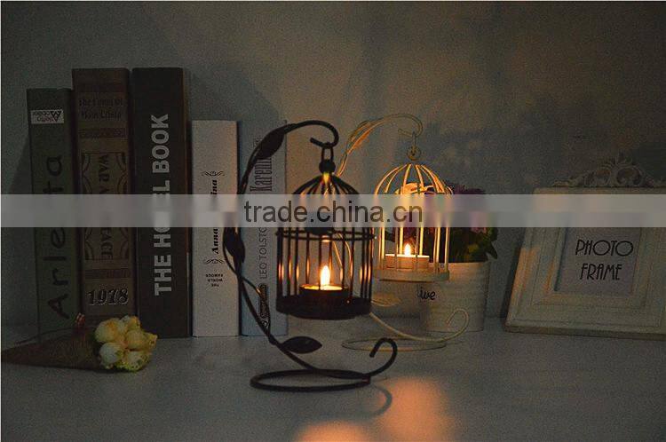 2015 new style metal leaves bird cage candle holder
