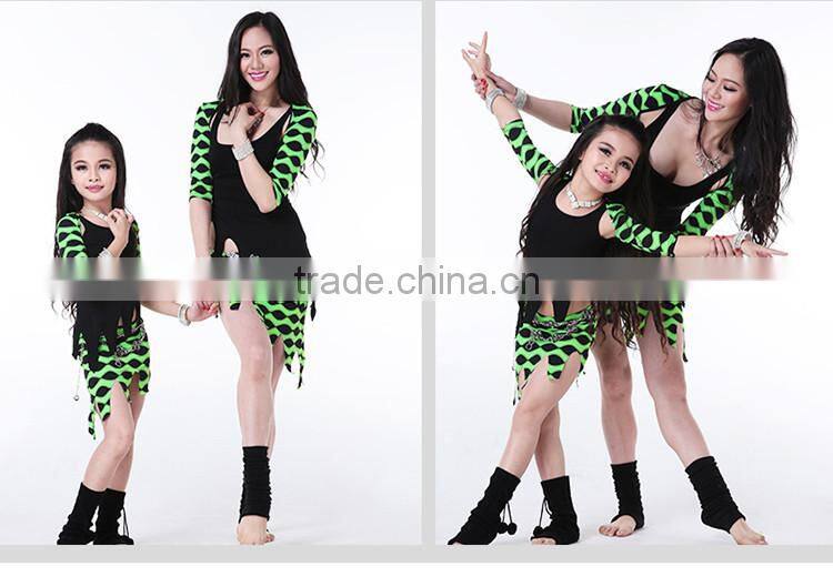 Wuchieal Modal and Printed Crystal Hemp Mother and Child Belly Dance Top and Skirt with Panty