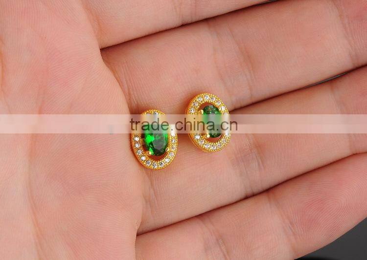 KSTONE fashion gold plated big green rhinestone stud earrings