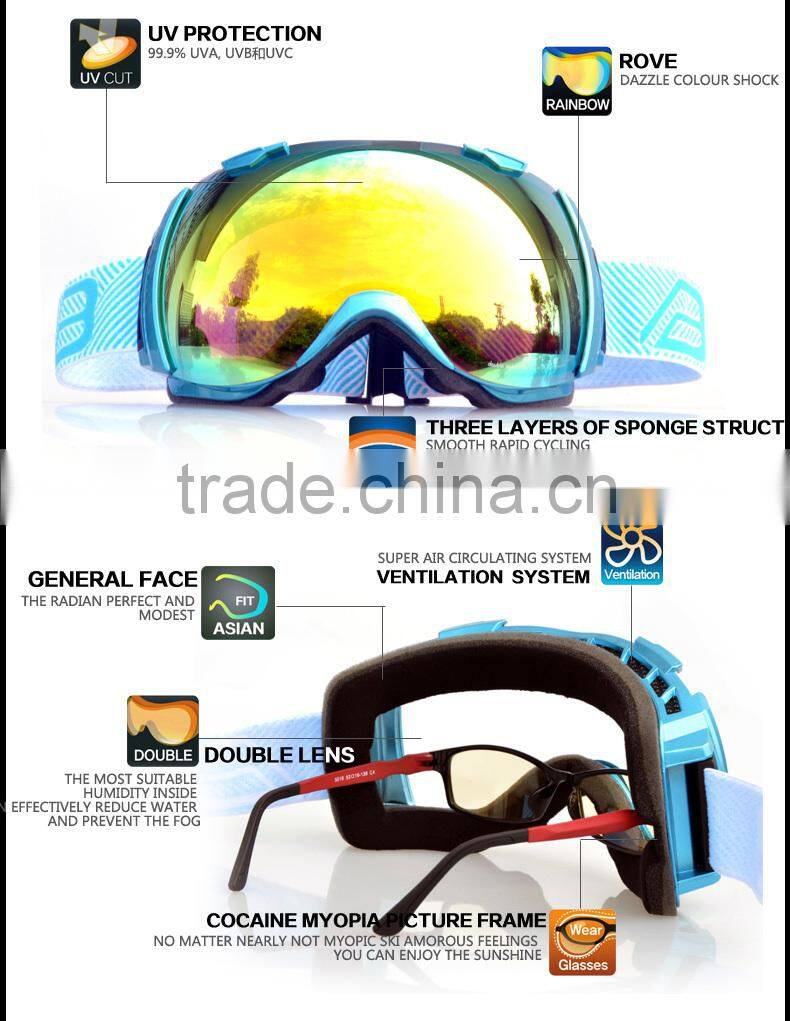 2015 Anti-Fog Snowboard Snow Ski goggle