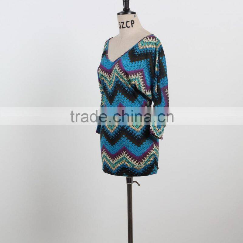 NEW ARRIVAL stripe dress v neck batwing sleeve for fat ladies OEM&ODM supply