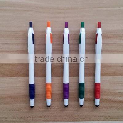promotion click action screen touch ball pen with soft grip, white barrel pen
