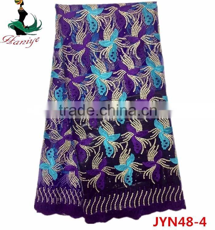 New arrival French net lace fabric, African tulle lace fabric with stones JYN48