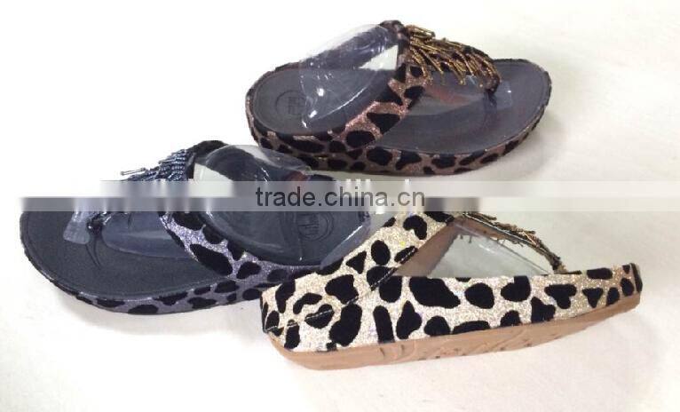 wholesales latest gliter leopard women wedge flipflops