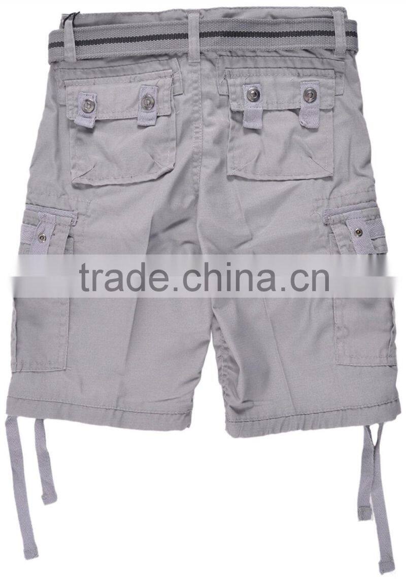 Canvas Cotton Woven Belt Casual Boys Pocket Cargo Shorts