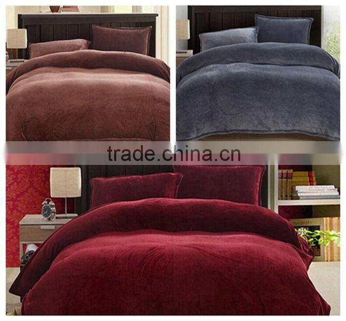 2014 wholesale popular thick Polyester Bright plain color flannel blanket and pillow case