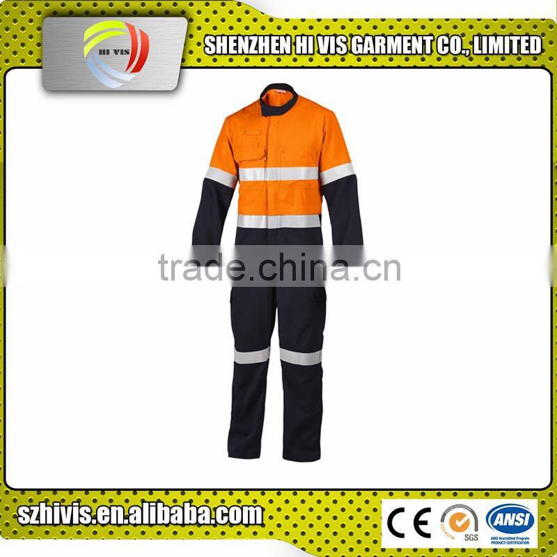 hi vis yellow navy Custom embroidered reflective protective oil resistant coverall