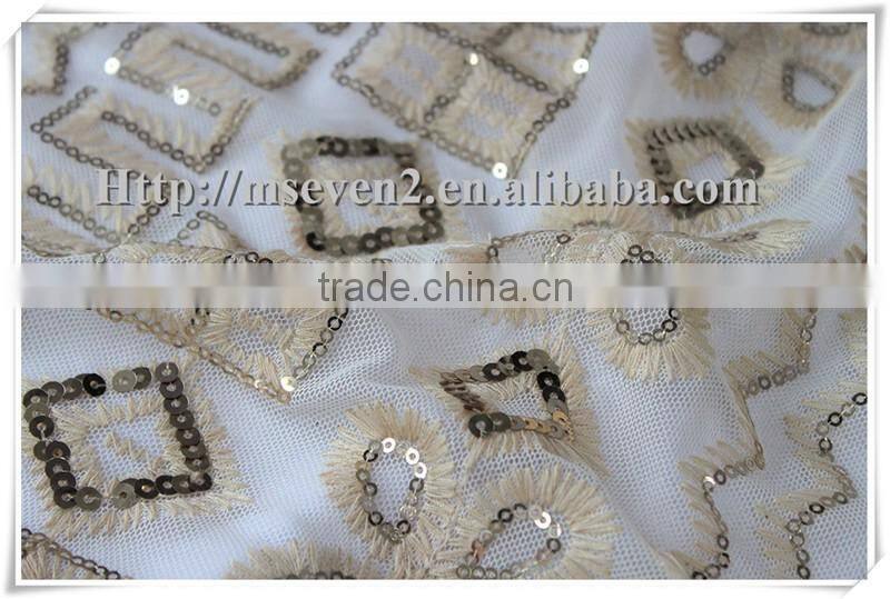 wholesale gold sequin embroidery sequin net fabric