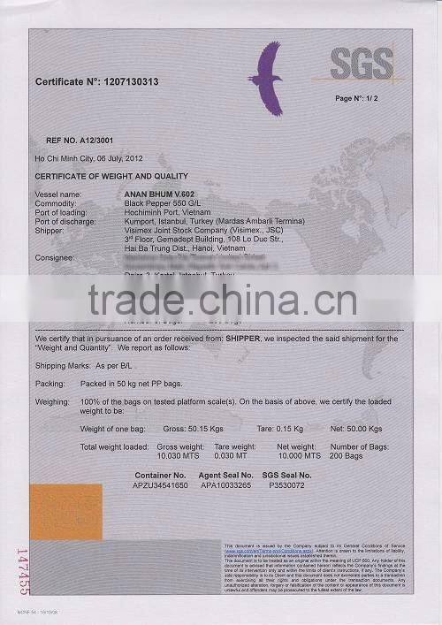 BLACK PEPPER 550G/L - 500G/L (Visimex Pepper) (Skpe: VISIMEX09)