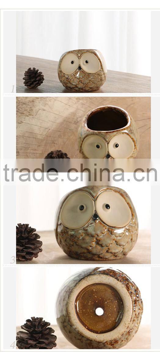 New design indoor decorative owl ceramic animal shape flower pot
