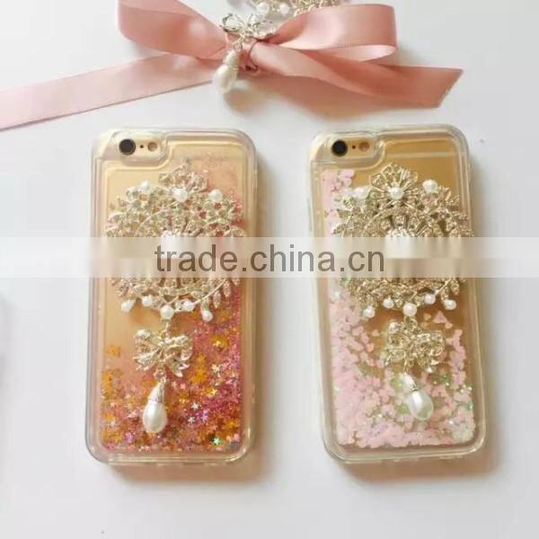 Bling bling glitter floating star quicksand brooch clear tpu phone case for iphone 6
