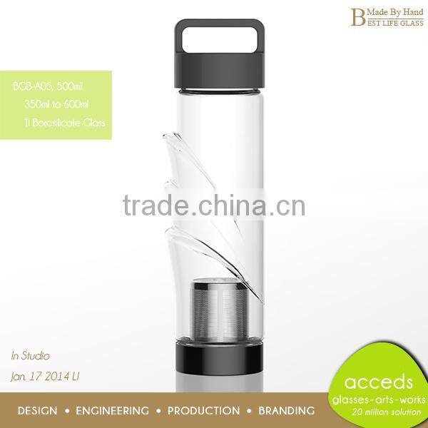 Funky Handmade Ti-Borosilicate Glass Heat-Resistant Tea Filter Bottle