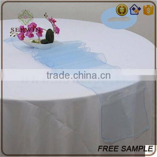 best selling organza fabric square size soft blue table runner