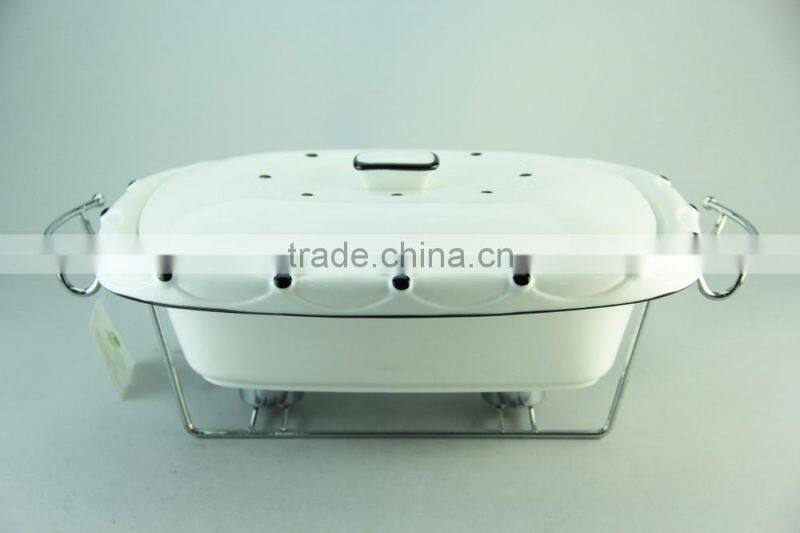porcelain casserole with chrome stand