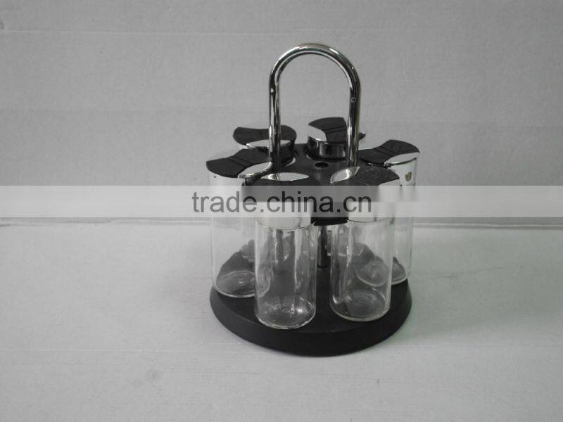6 pcs glass spice jar set with plastic stand
