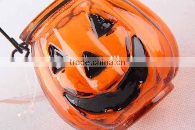 Portable pumpkin shaped glass candle holder