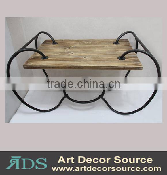 Antique metal frame console table with 4 wood drawers and shelf