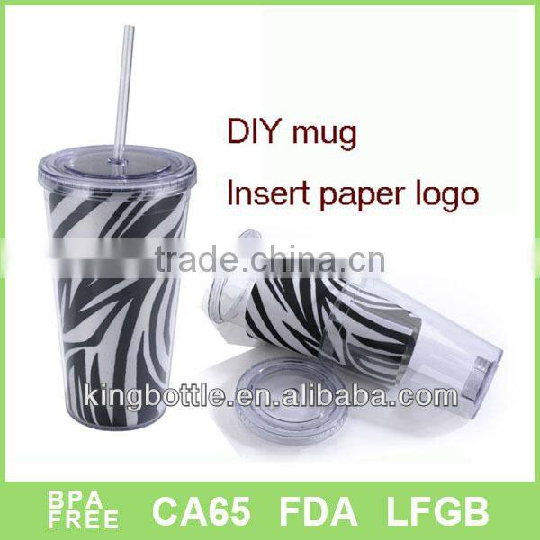 Double wall insert paper promotion plastic mug inner and outer can open