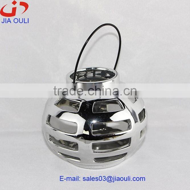 plating silver ceramic hollowed-out hurricane lamp home decoration, christmas lantern