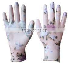 13 gauge nylon printed PU Palm coated garden gloves