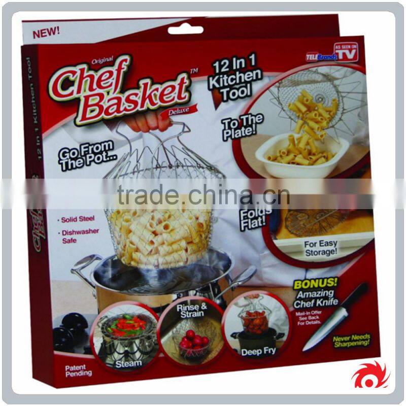 Kitchen Cooking Hand-held /Chef Basket/Foldable Stainless Steel Wire Chef Basket