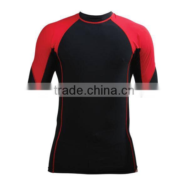 Wholesales Short Sleeve Grappling Rash Guard Red/Black Nylon/Lecra