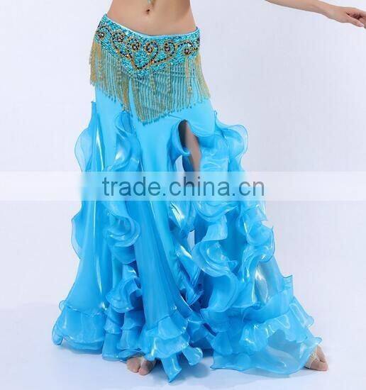 Egyptian style belly dance skirt with ruffle side slit