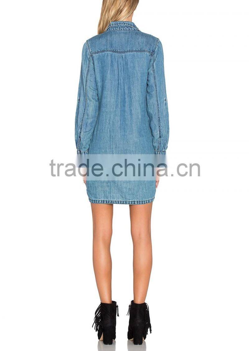 New Style Denim Jeans Fabric Mini Dress With Lace-Up Details All Types Of Ladies Dresses 2016 HSD5821
