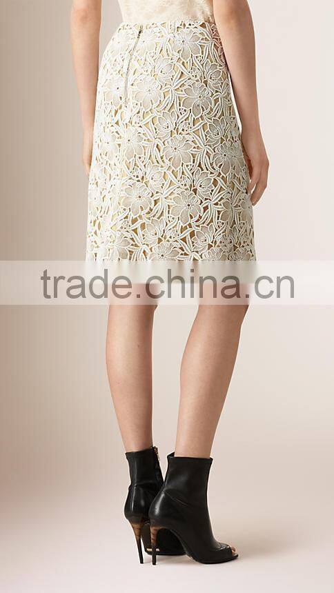 back zip closure plus size lace skirt white short with silk lining