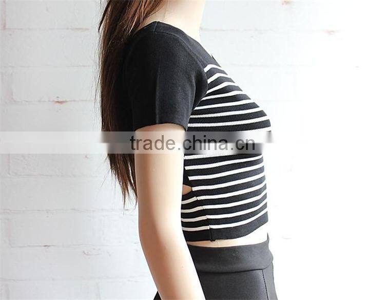 most popular high quality fashion sublimation tshirt women's v neck striped t shirt