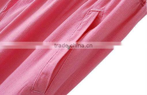 two hip pocket pink color girl's three-quarter pants with smocked drawstring waist