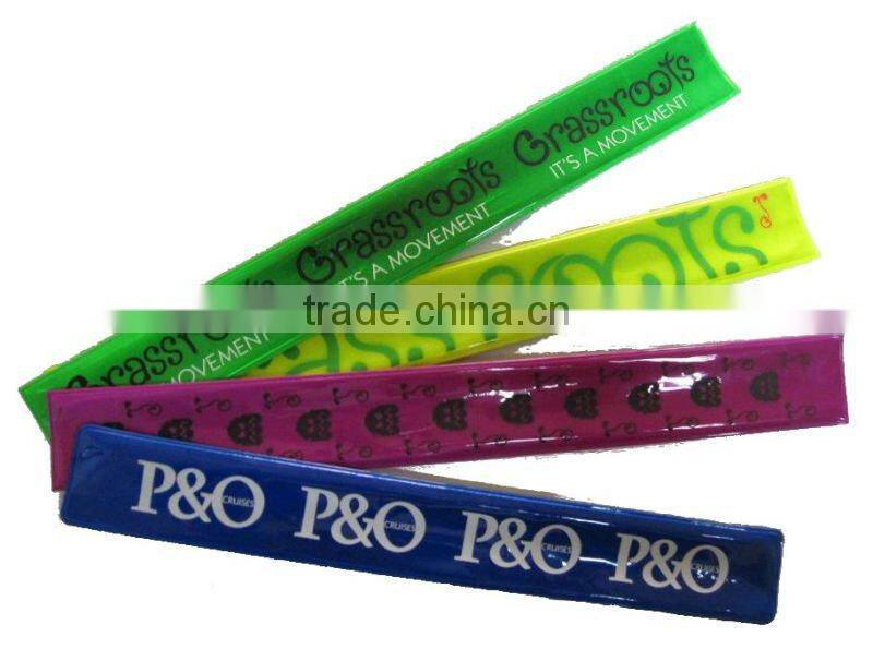 Promotional PVC vinyl reflective plastic slap wrap/slap bracelet/magic armband/wristband