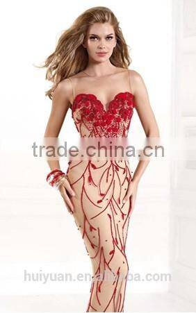 Red Fashion Sweetheart Neck Applique Flower Cocktail Party Dress
