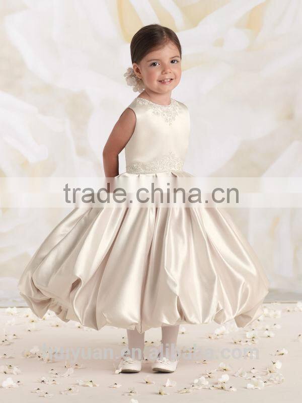 new designer baby gown satin round neck lace bow girl dress long