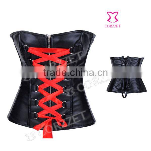 Women Fashion Leather Gothic Corset With Ribbon Tie Up