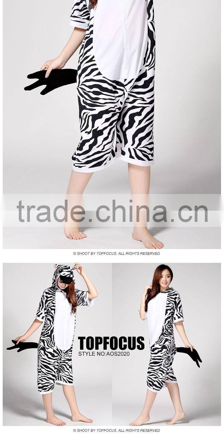 Plus size Summer Pyjamas Short Sleeves Custom Hooded Zebra Cheap Couple Sexy Adult Animal Onesie