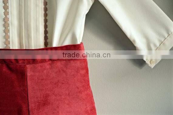 New Fashion Long Sleeve Boys Summer Clothes set Peter Pan Collar With Lace Trim