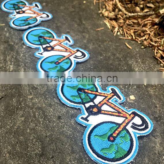 Custom high quality embroidered Green bike patch for clothes embroidery patch made in china choose size/color