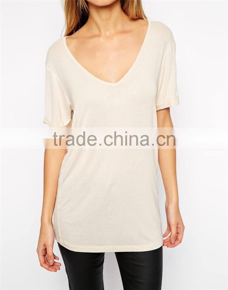 Womens deep v neck short sleeve plain peruvian cotton t shirt
