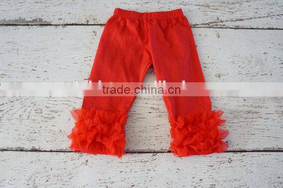 Kids hot selling clothing black polka dots pant with ruffle bottom casual girls ruffled pants shorts