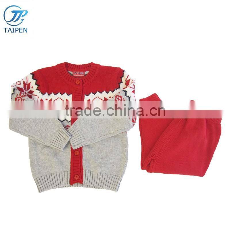Baby Boys Cardigan Sweater And Pants 2pcs Set With Computer Knitted Pattern Kids Clothes Wholesale